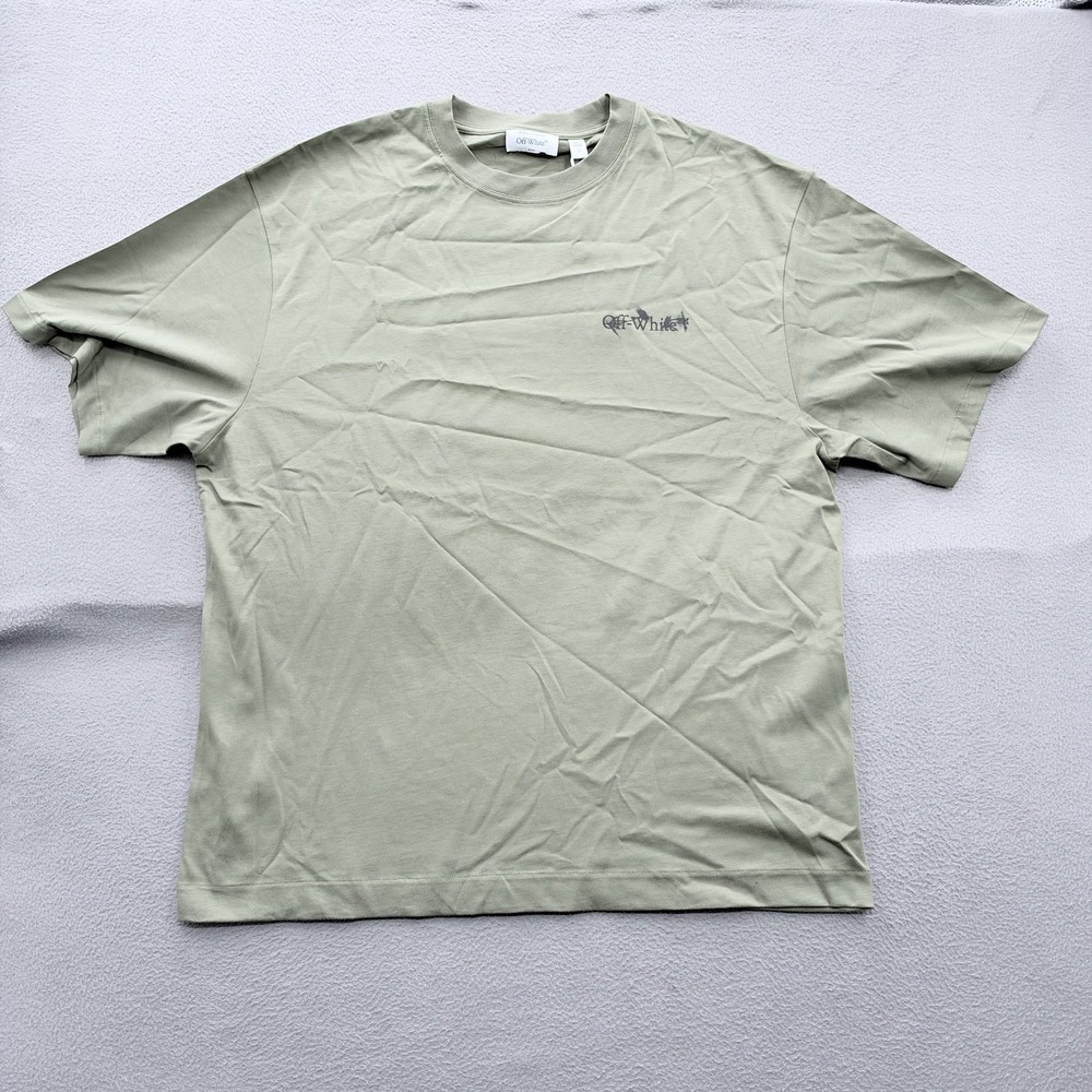 Off-White Shirt Mens Large Green Flower Arrow Skate Graphic Winter Moss Tee